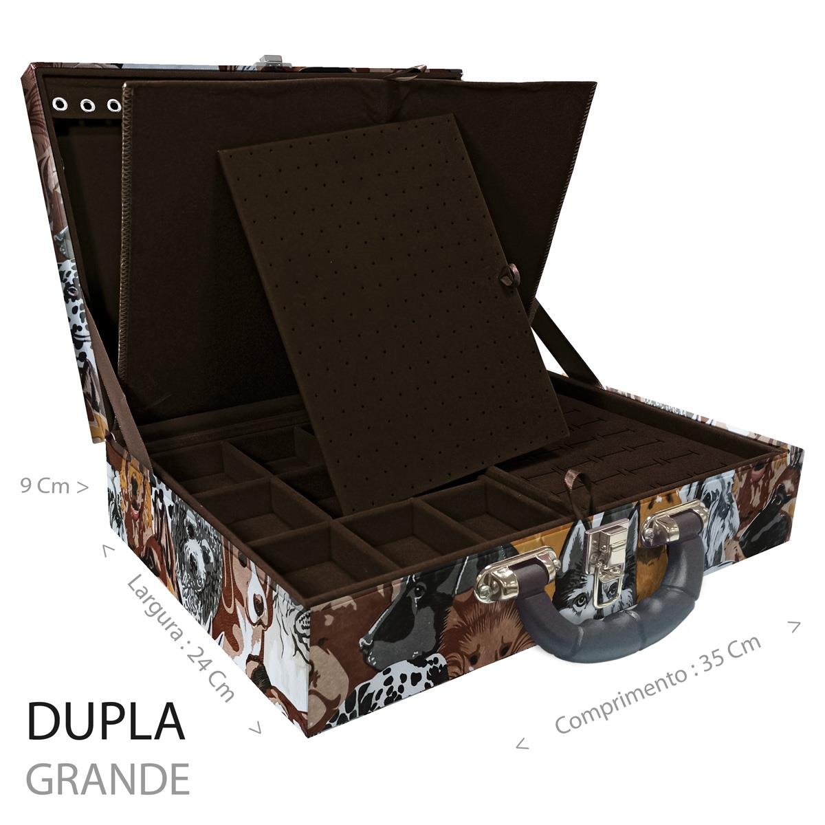 Estojo Maleta Porta Jóias Duplo Grande Dogs Com Alça Preta e Imã