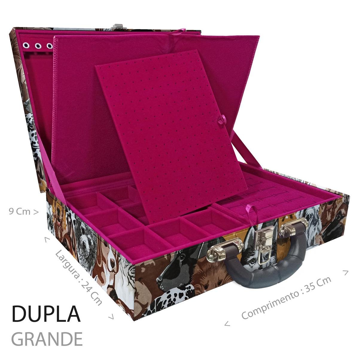 Estojo Maleta Porta Jóias Duplo Grande Dogs Com Alça Preta e Imã