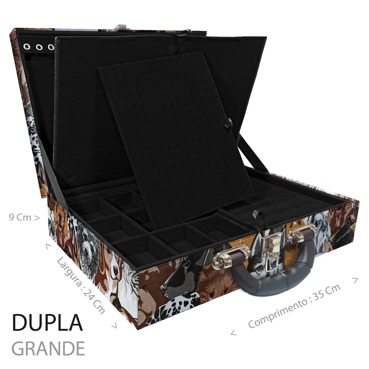 Estojo Maleta Porta Jóias Duplo Grande Dogs Com Alça Preta e Imã