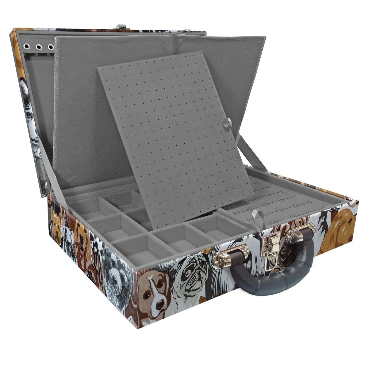 Estojo Maleta Porta Jóias Duplo Grande Dogs Com Alça Preta e Imã