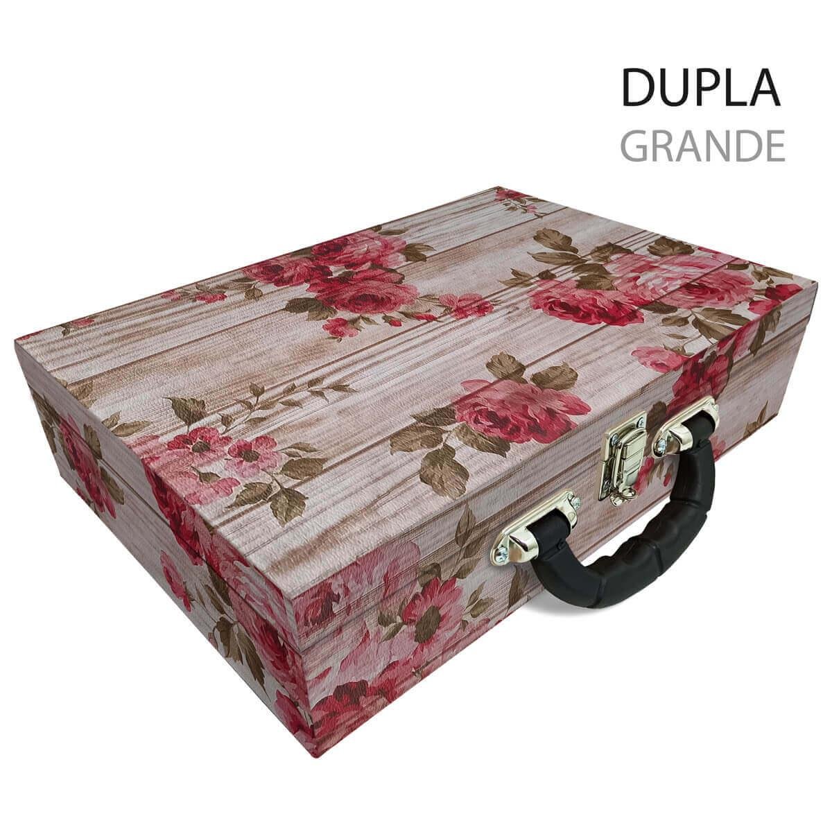 Estojo Maleta Porta Jóias Duplo Grande Romantique Com Alça Preta e Espelho