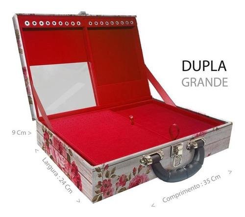 Estojo Maleta Porta Jóias Duplo Grande Romantique Com Alça Preta e Espelho