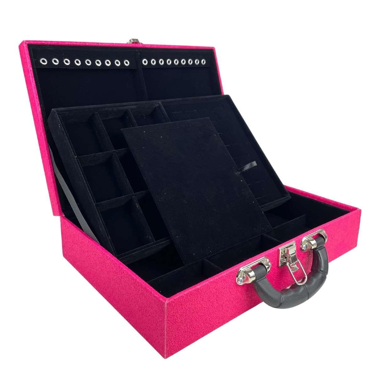 MALETA DUPLA GRANDE SHINE PINK COM ALÇA PRETA E ESPELHO