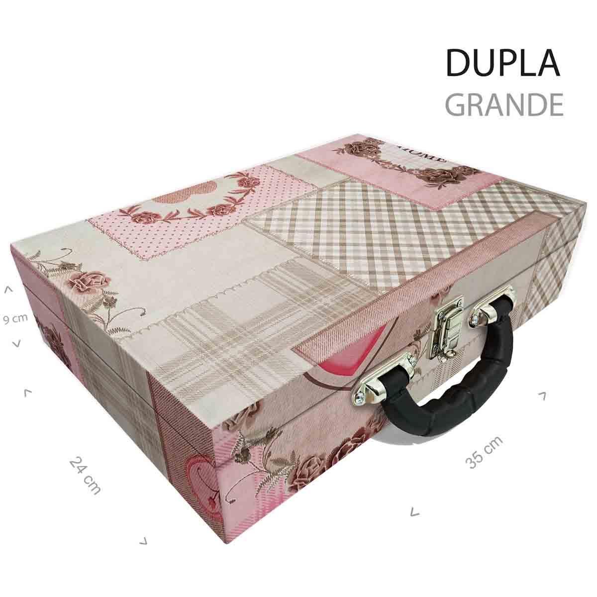 Estojo Maleta Porta Jóias Duplo Grande Sweet Home Com Alça Preta e Espelho
