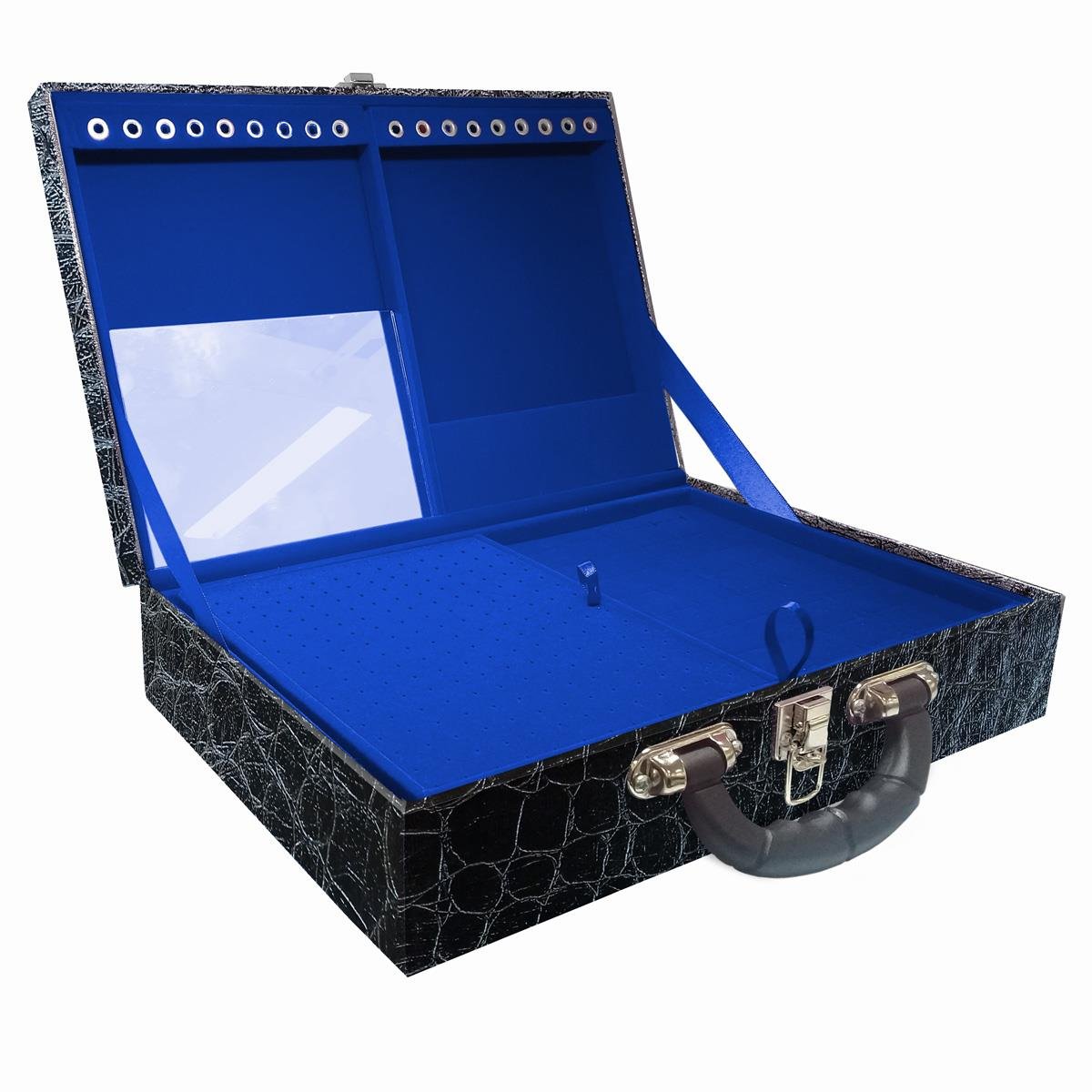 Estojo Maleta Porta Jóias Dupla Grande Toronto Com Alça Preta e Espelho