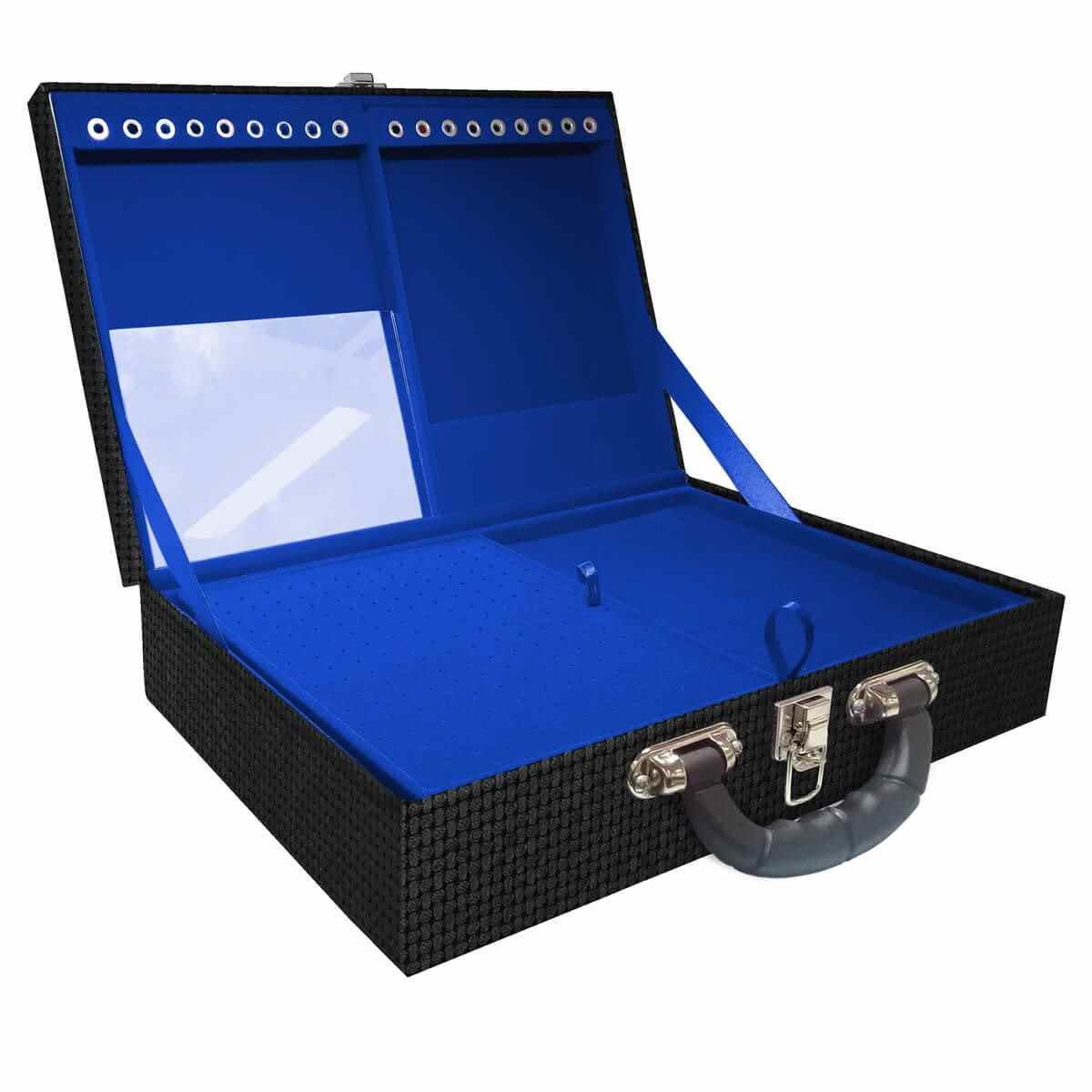 Estojo Maleta Porta Jóias Duplo Grande Trisse Preto Com Alça Preta e Espelho