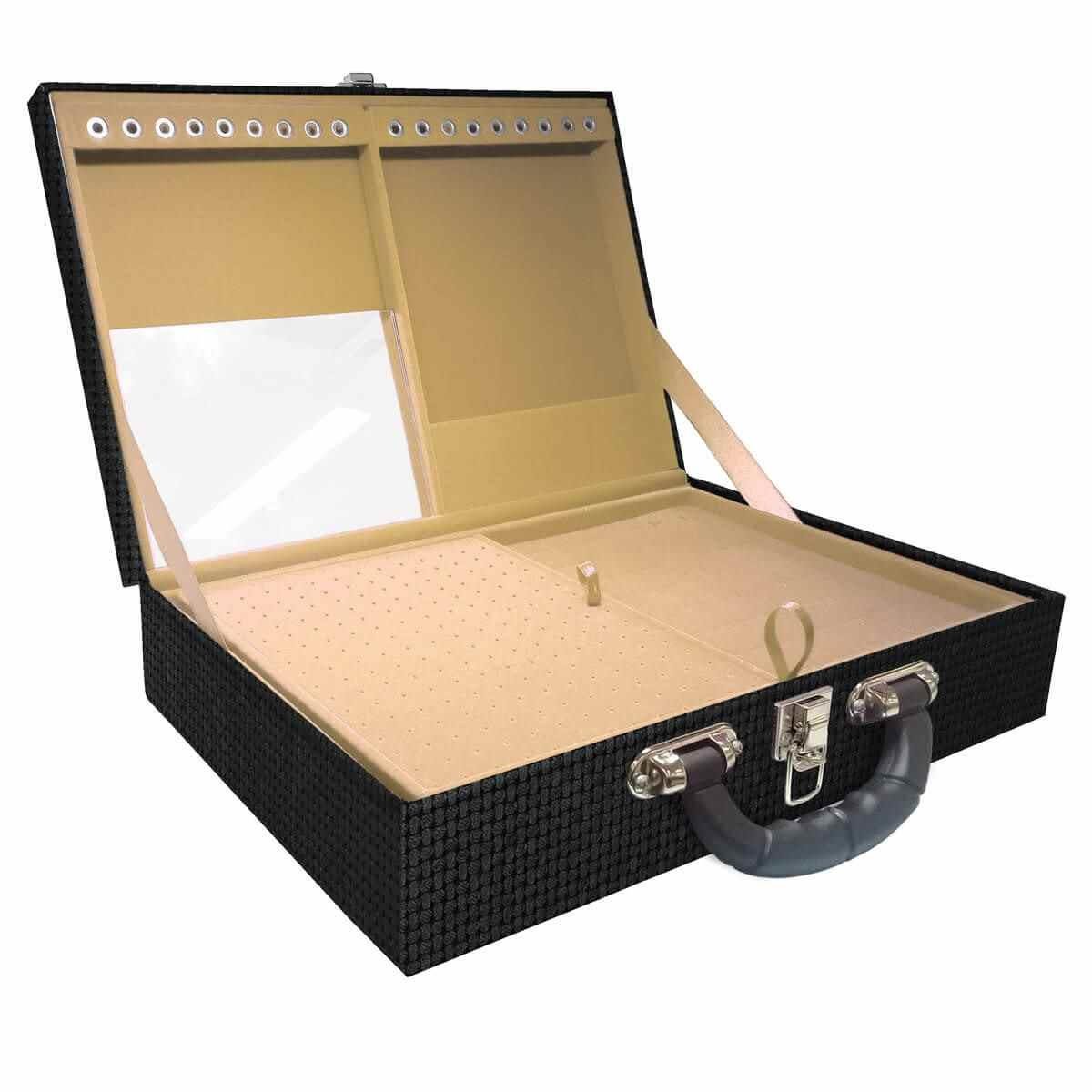 Estojo Maleta Porta Jóias Duplo Grande Trisse Preto Com Alça Preta e Espelho