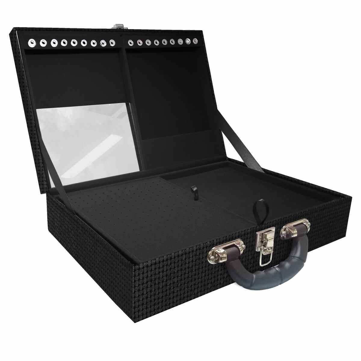 Estojo Maleta Porta Jóias Duplo Grande Trisse Preto Com Alça Preta e Espelho