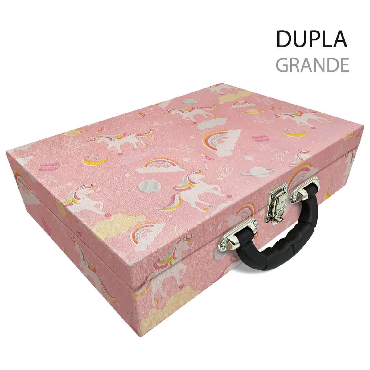 Maleta Dupla Grande Unicórnio Rosa Com Alça Preta e Imã - Sob Encomenda