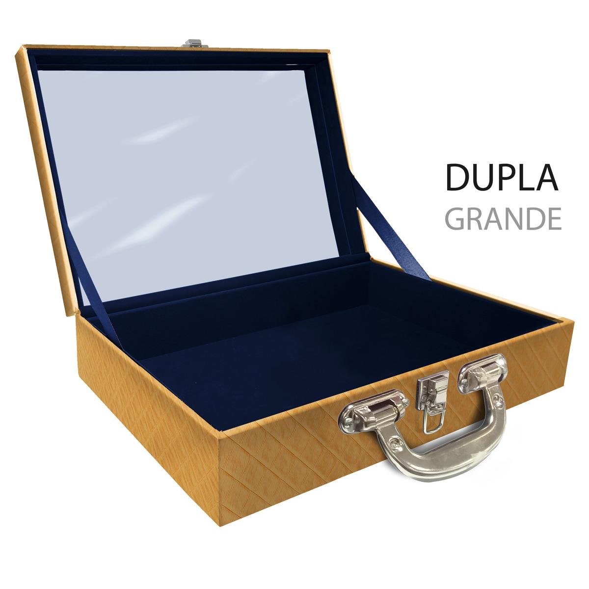 Estojo Maleta Porta Jóias Duplo Grande Vazia Dijon Dourado Com Alça Cromada e Espelho