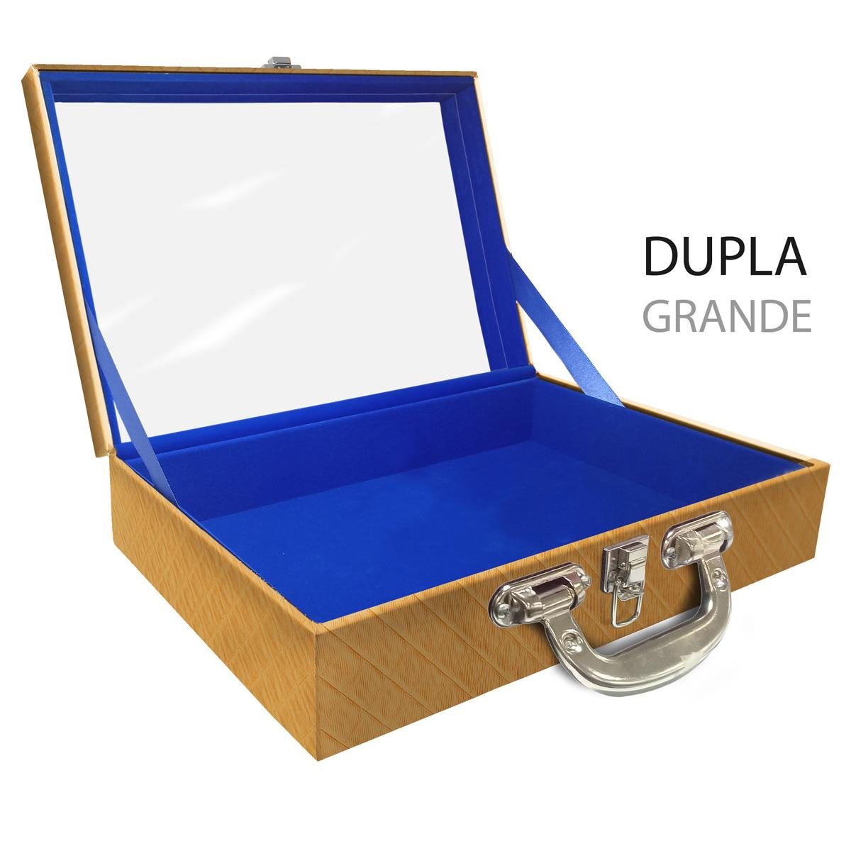 Estojo Maleta Porta Jóias Duplo Grande Vazia Dijon Dourado Com Alça Cromada e Espelho