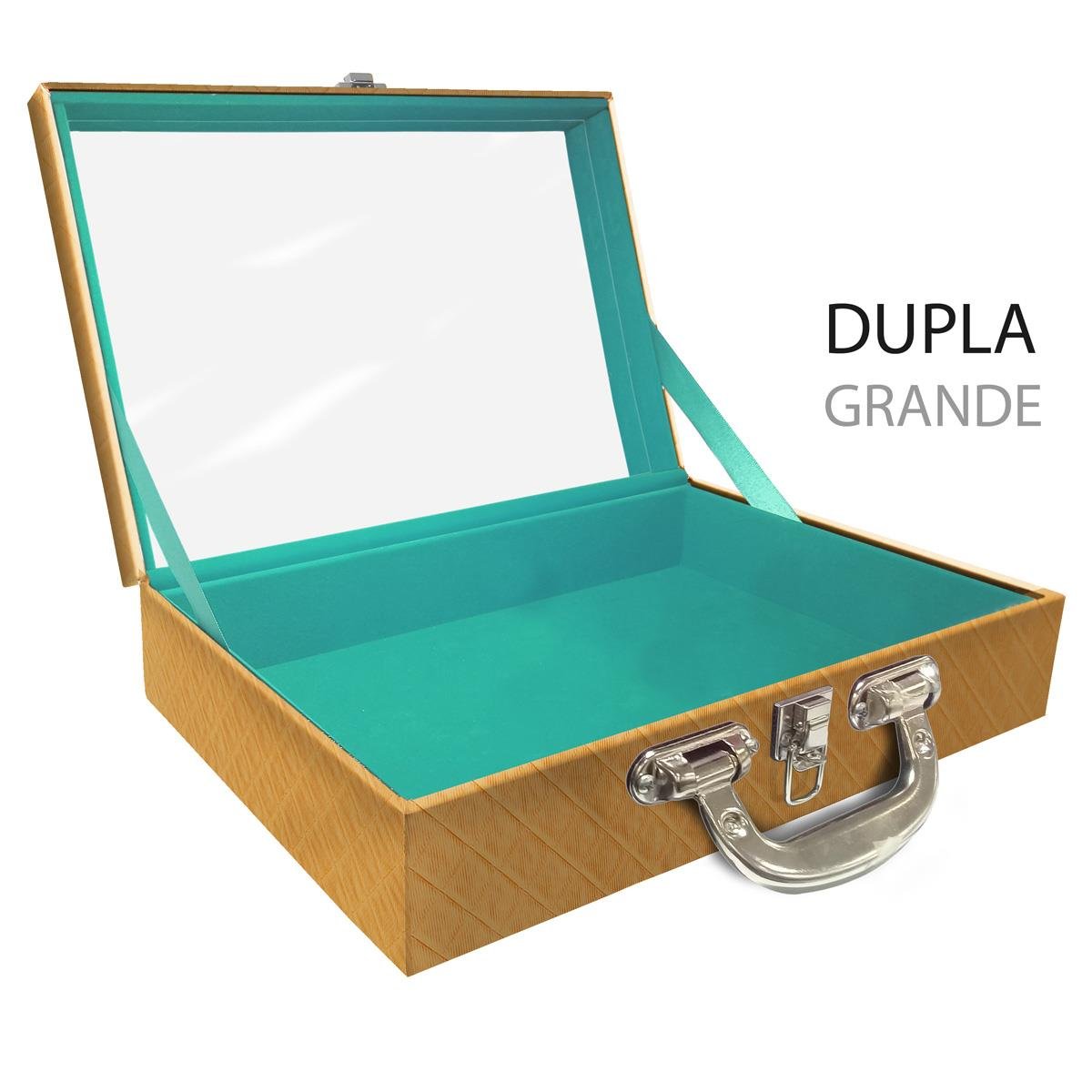 Estojo Maleta Porta Jóias Duplo Grande Vazia Dijon Dourado Com Alça Cromada e Espelho