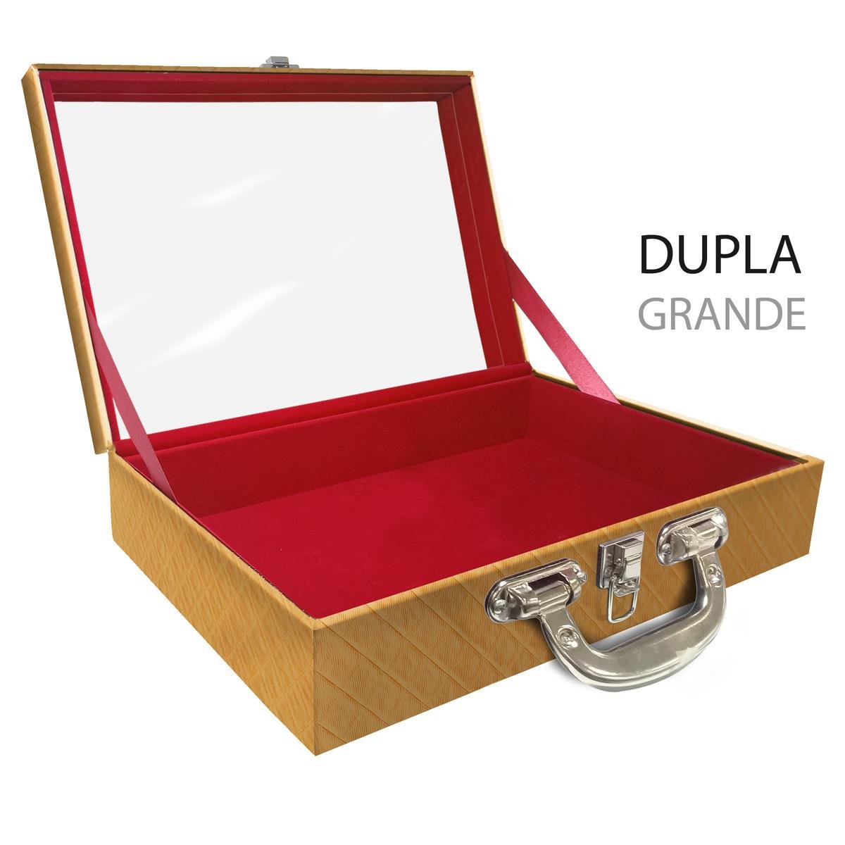 Estojo Maleta Porta Jóias Duplo Grande Vazia Dijon Dourado Com Alça Cromada e Espelho