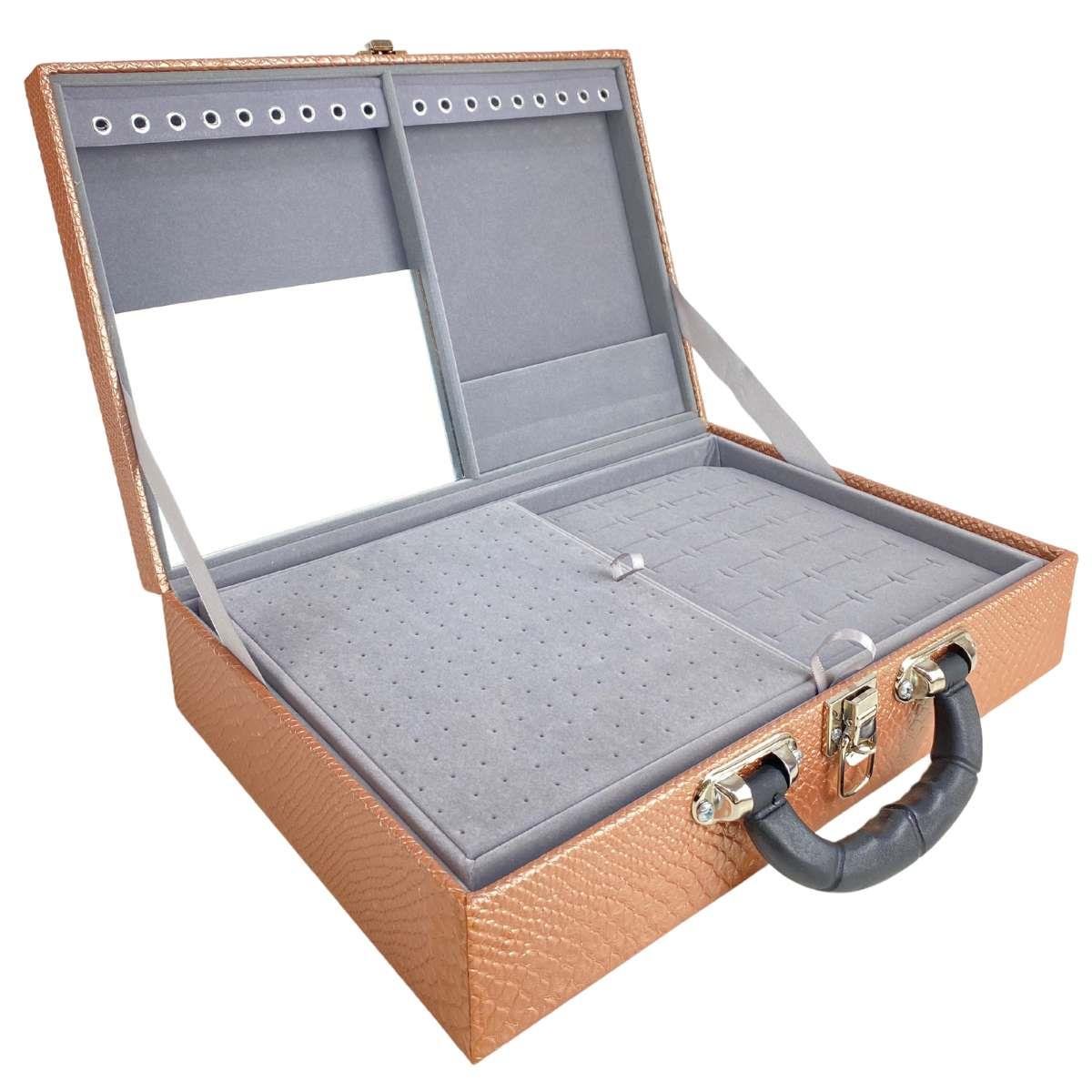 MALETA DUPLA GRANDE VÍBORA COBRE METALIZADA COM ALÇA PRETA E ESPELHO VELUDO