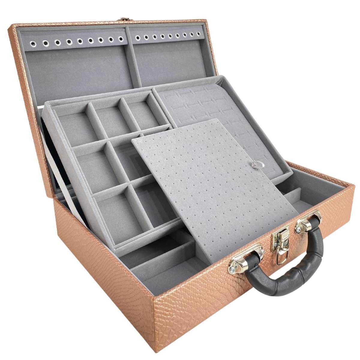 MALETA DUPLA GRANDE VÍBORA COBRE METALIZADA COM ALÇA PRETA E ESPELHO VELUDO