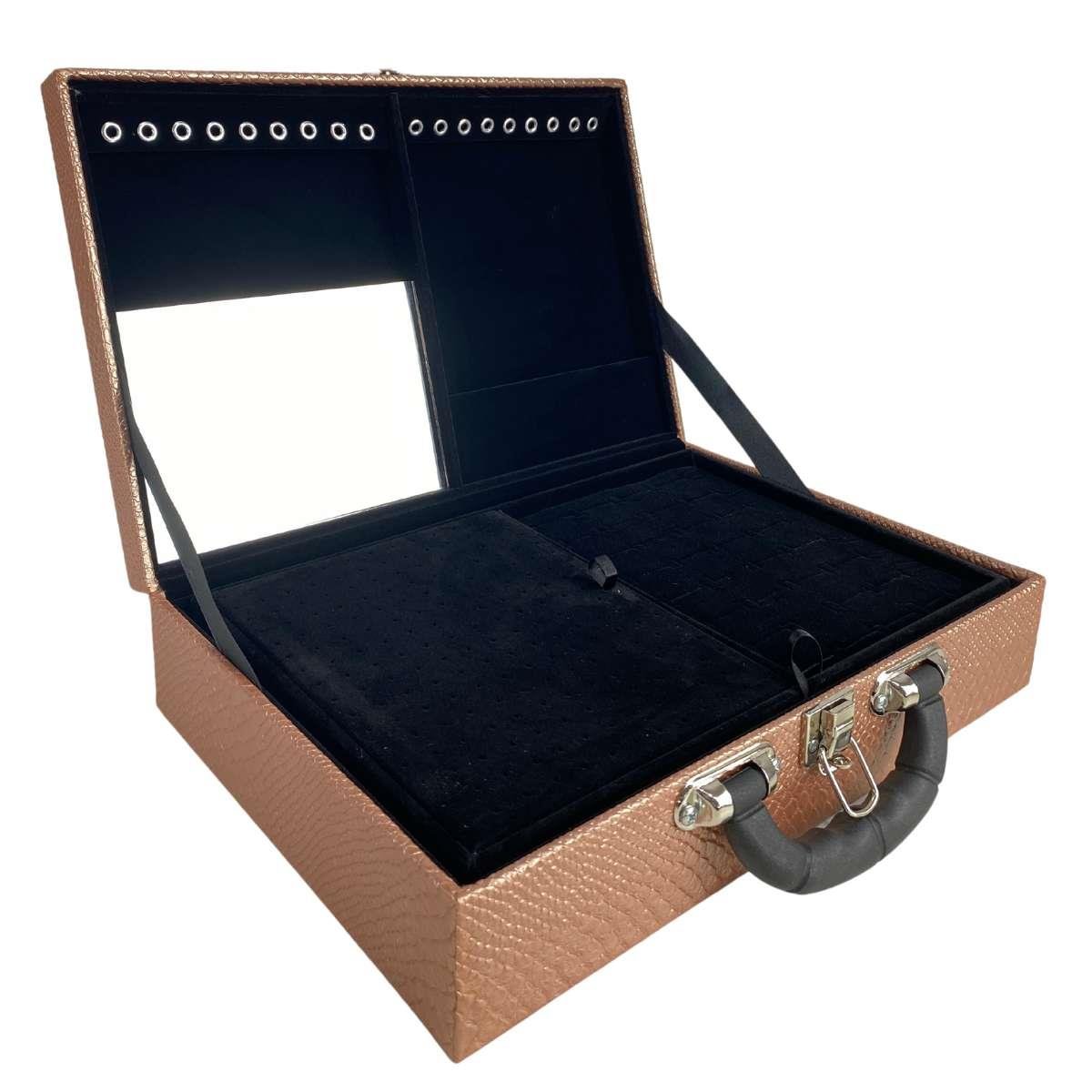 MALETA DUPLA GRANDE VÍBORA COBRE METALIZADA COM ALÇA PRETA E ESPELHO VELUDO