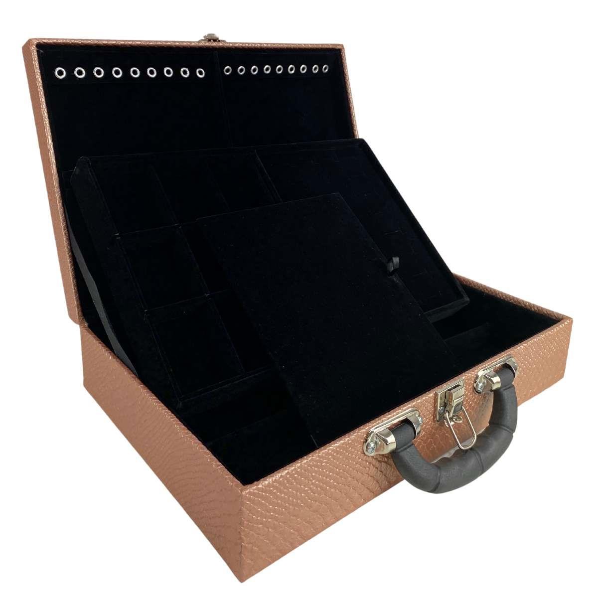 MALETA DUPLA GRANDE VÍBORA COBRE METALIZADA COM ALÇA PRETA E ESPELHO VELUDO