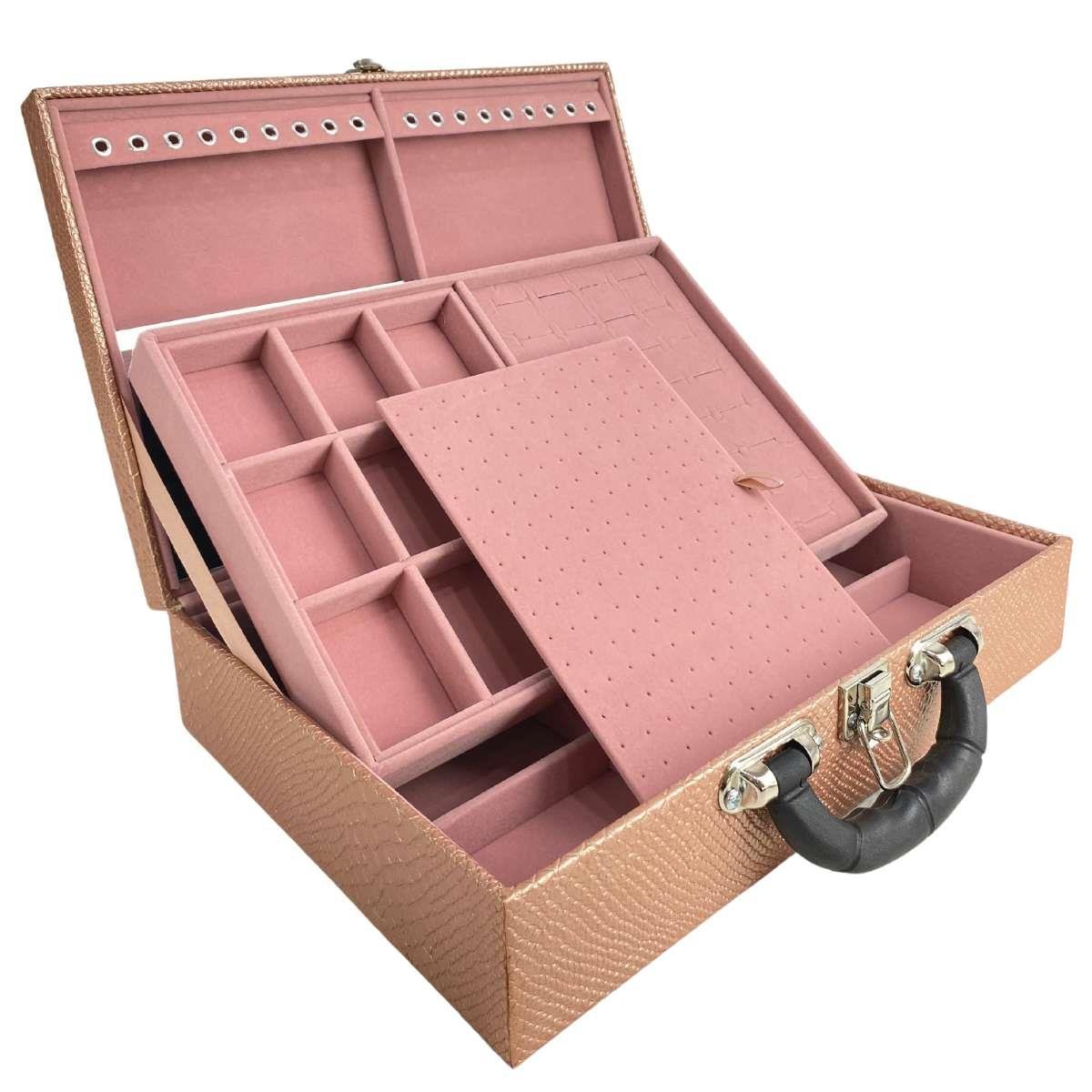 MALETA DUPLA GRANDE VÍBORA COBRE METALIZADA COM ALÇA PRETA E ESPELHO VELUDO