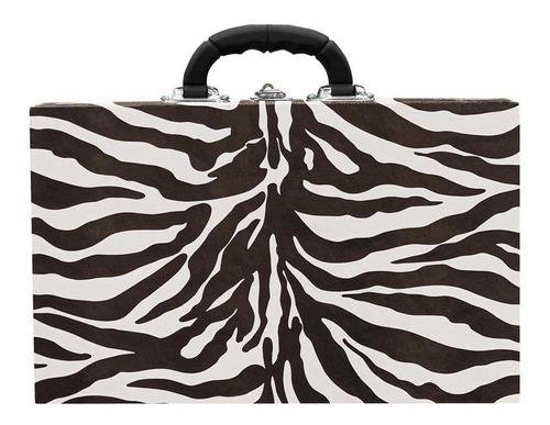 Estojo Maleta Porta Jóias Duplo Grande Zebra Com Alça Preta e Espelho