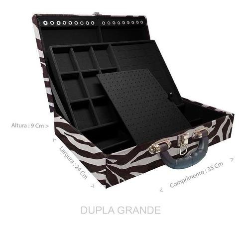 Estojo Maleta Porta Jóias Duplo Grande Zebra Com Alça Preta e Espelho
