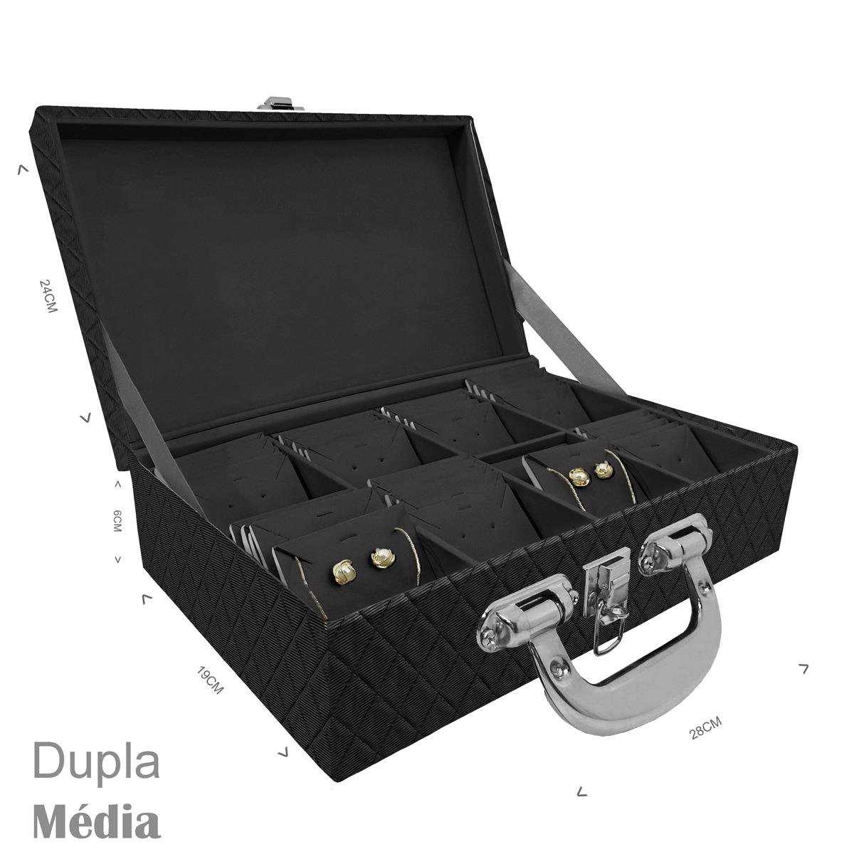 Maleta Dupla Média Dijon Preto 40 Tags Com Alça Cromada - Sob Encomenda