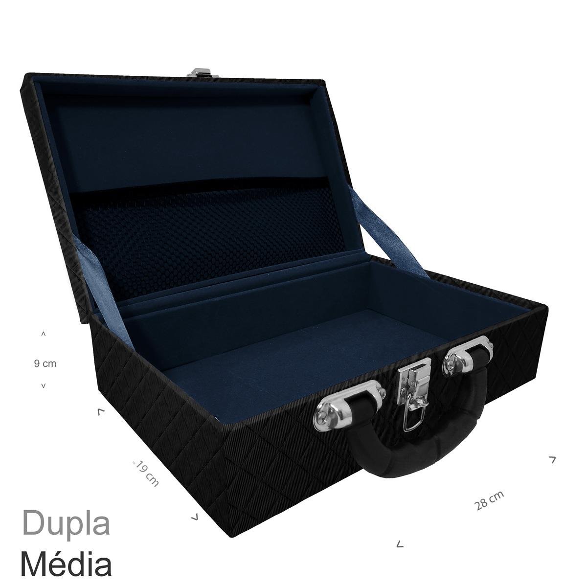 Maleta Dupla Média Dijon Preto Vazia Com Alça Preta e Redinha - Sob Encomenda