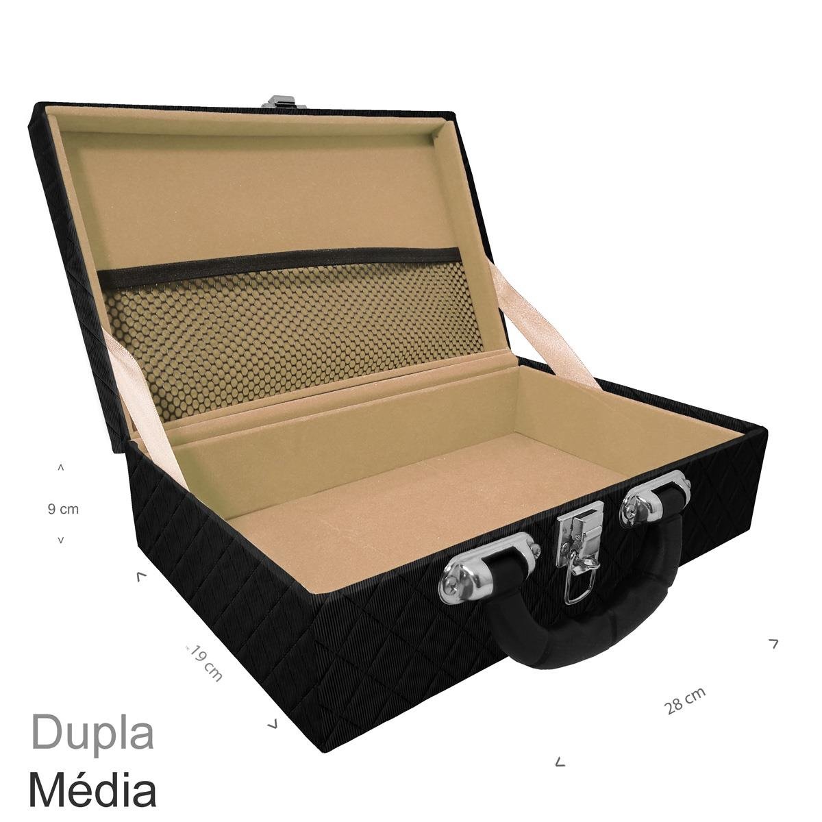 Maleta Dupla Média Dijon Preto Vazia Com Alça Preta e Redinha - Sob Encomenda