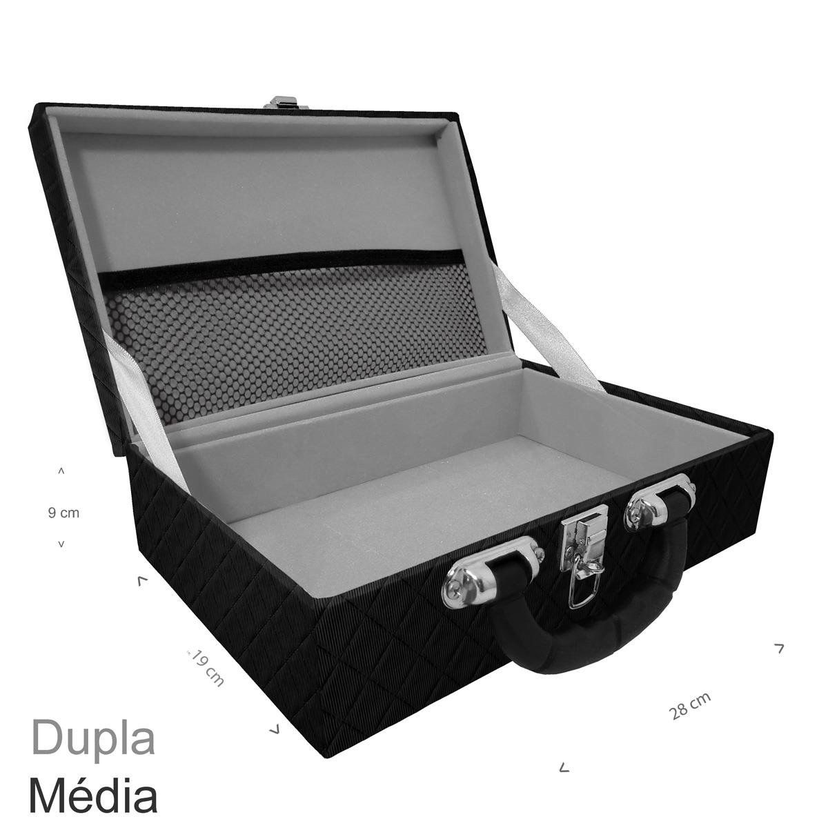 Maleta Dupla Média Dijon Preto Vazia Com Alça Preta e Redinha - Sob Encomenda