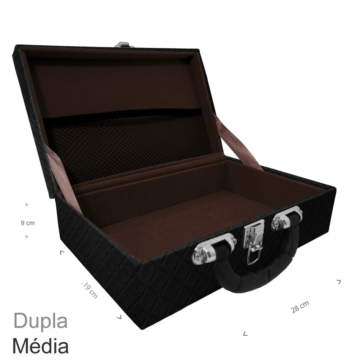 Maleta Dupla Média Dijon Preto Vazia Com Alça Preta e Redinha - Sob Encomenda