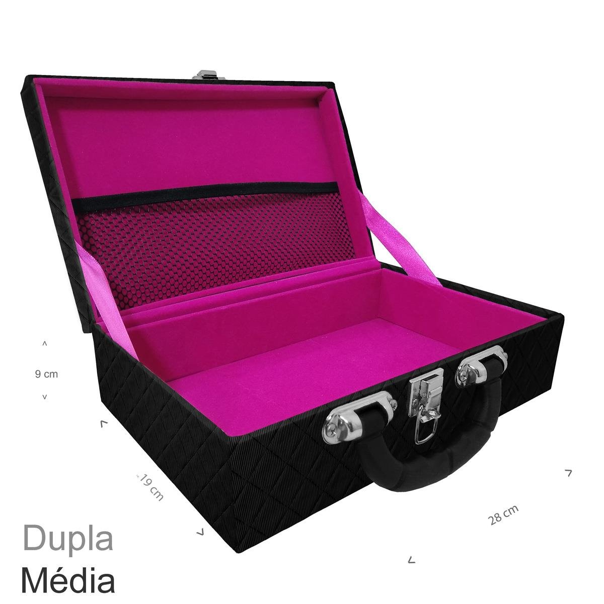 Maleta Dupla Média Dijon Preto Vazia Com Alça Preta e Redinha - Sob Encomenda