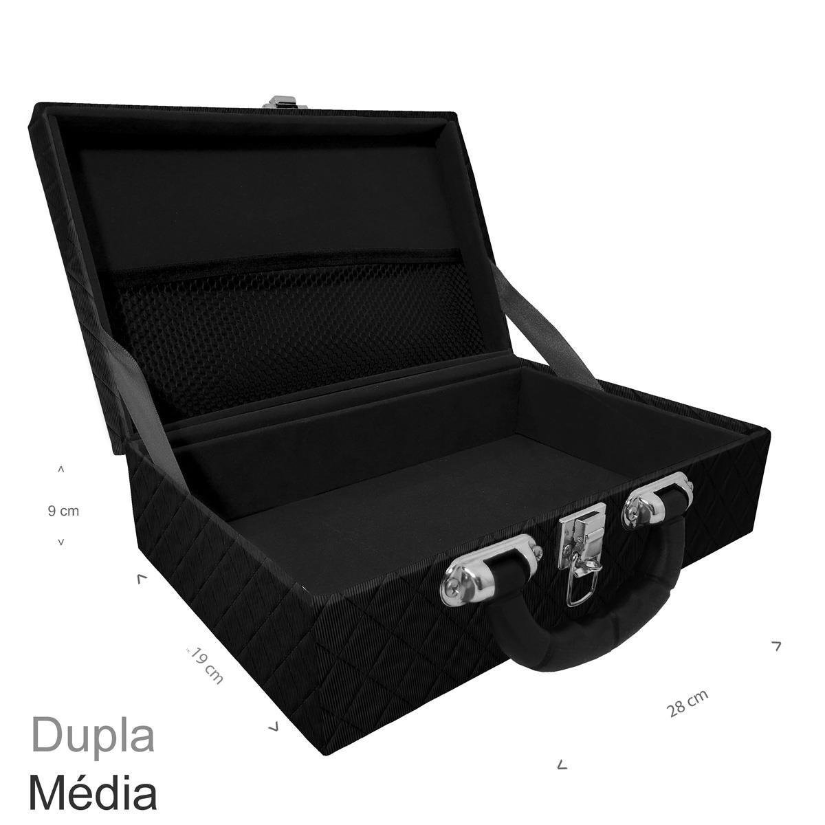 Maleta Dupla Média Dijon Preto Vazia Com Alça Preta e Redinha - Sob Encomenda