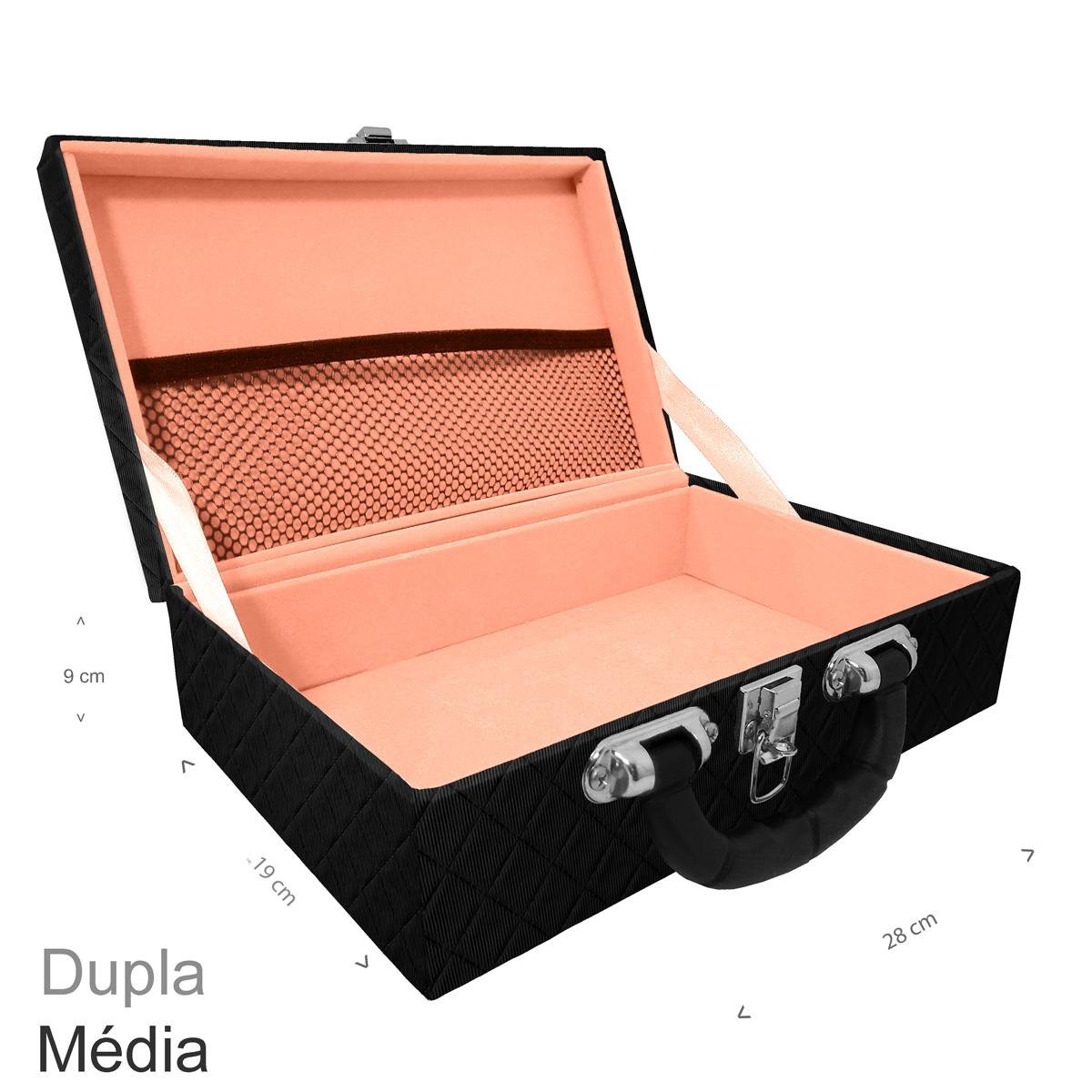 Maleta Dupla Média Dijon Preto Vazia Com Alça Preta e Redinha - Sob Encomenda