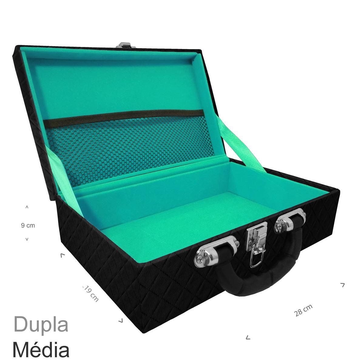 Maleta Dupla Média Dijon Preto Vazia Com Alça Preta e Redinha - Sob Encomenda