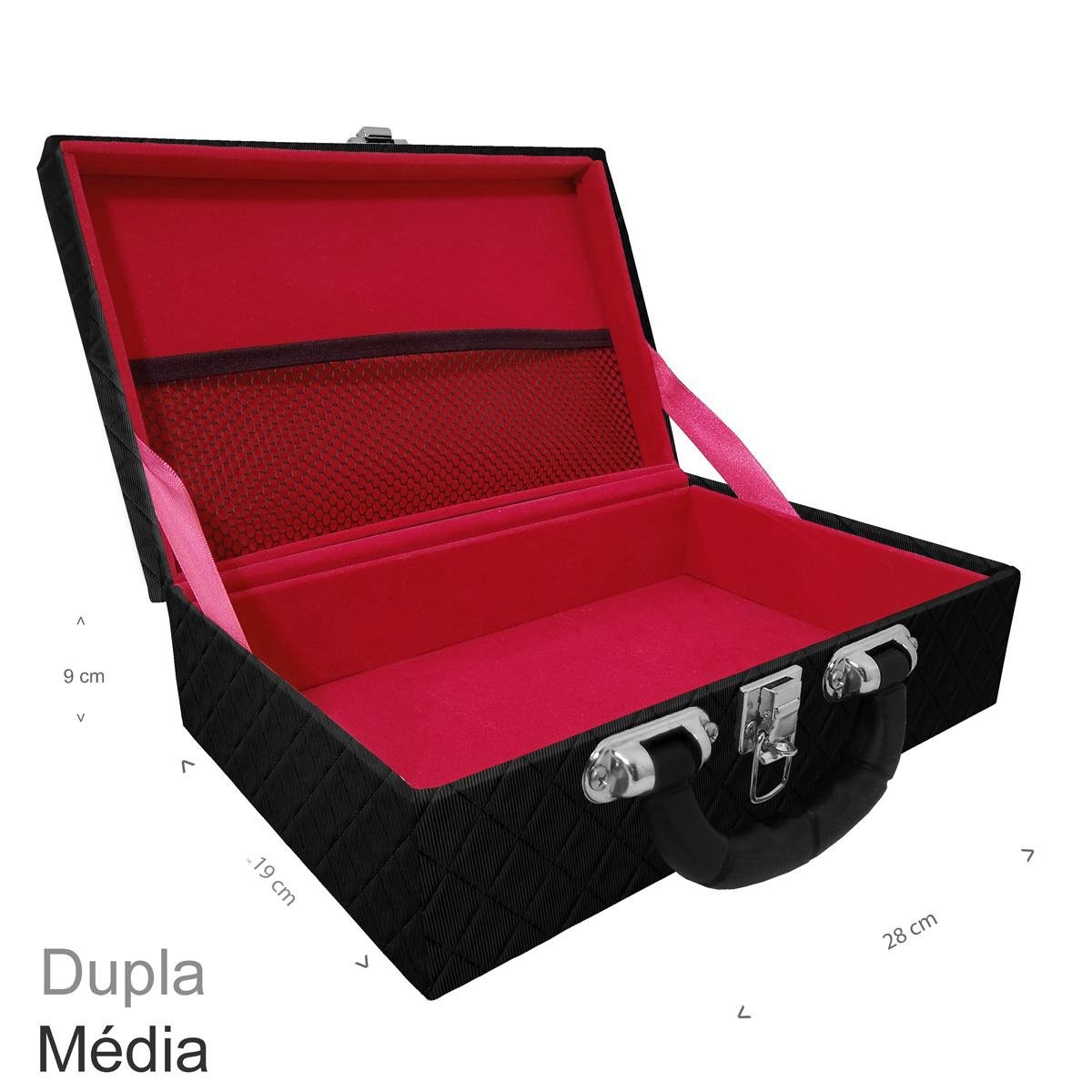 Maleta Dupla Média Dijon Preto Vazia Com Alça Preta e Redinha - Sob Encomenda