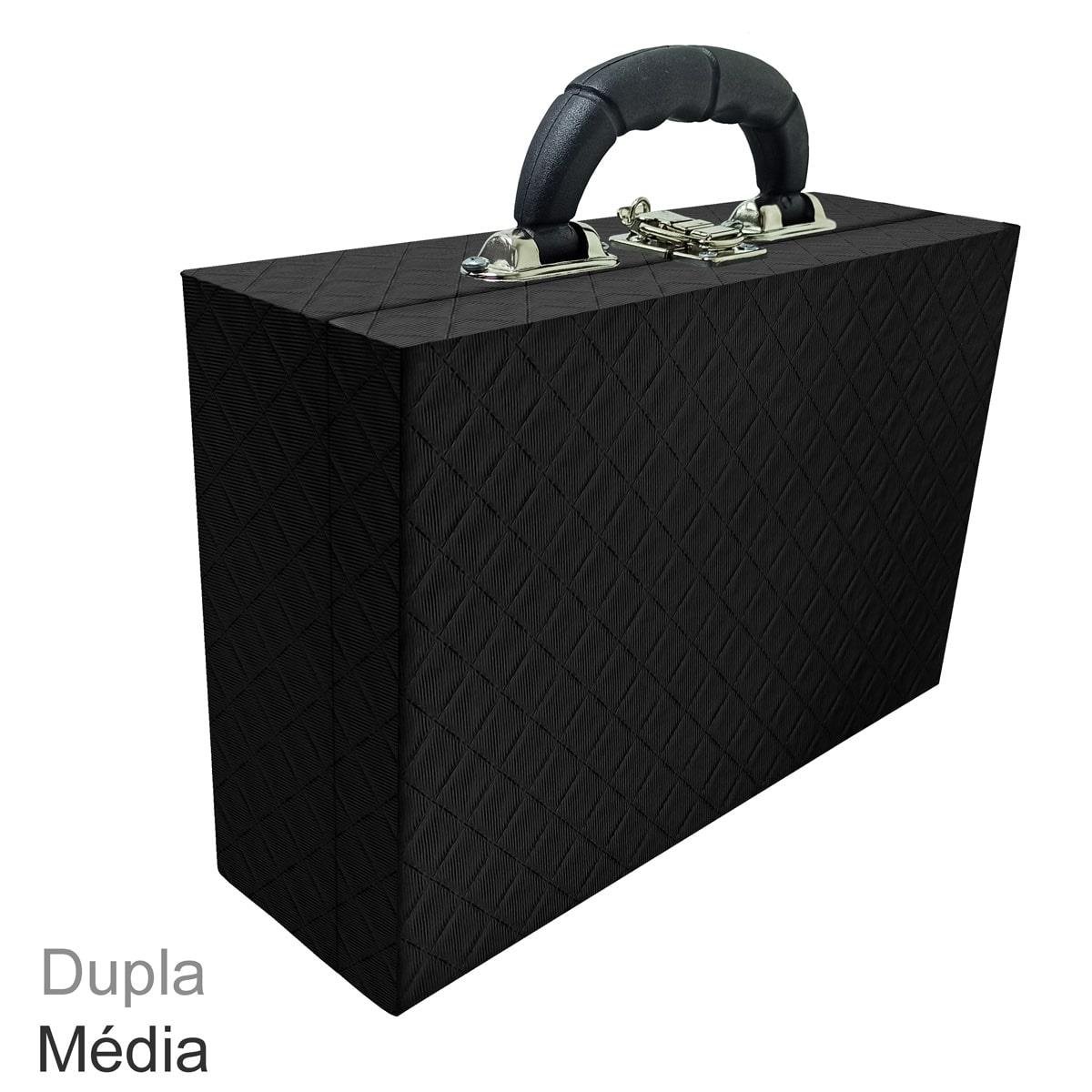 Maleta Dupla Média Dijon Preto Vazia Com Alça Preta e Redinha - Sob Encomenda