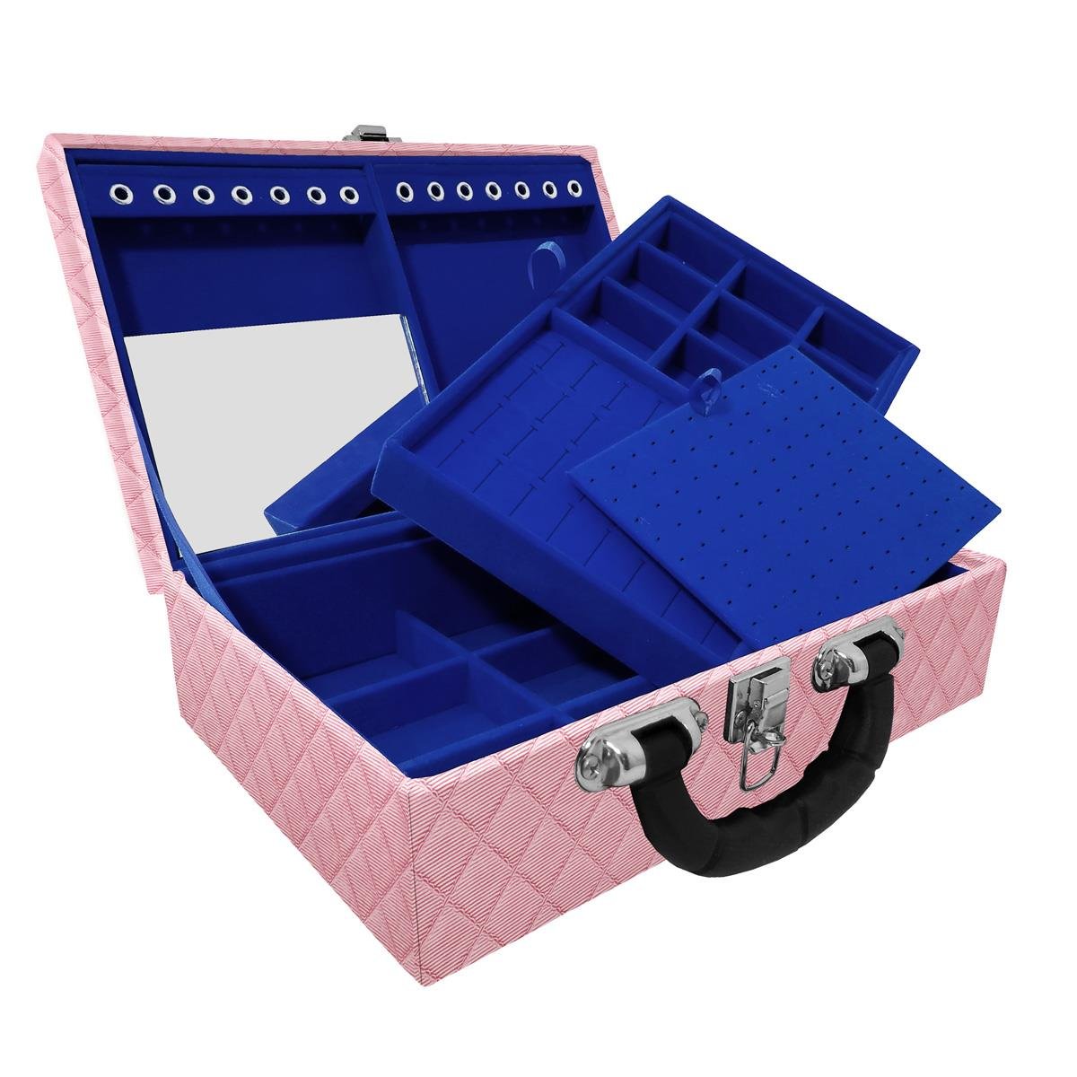 Maleta Dupla Média Dijon Rosa Bebê Metalizado Com Alça Preta e Espelho - Sob Encomenda