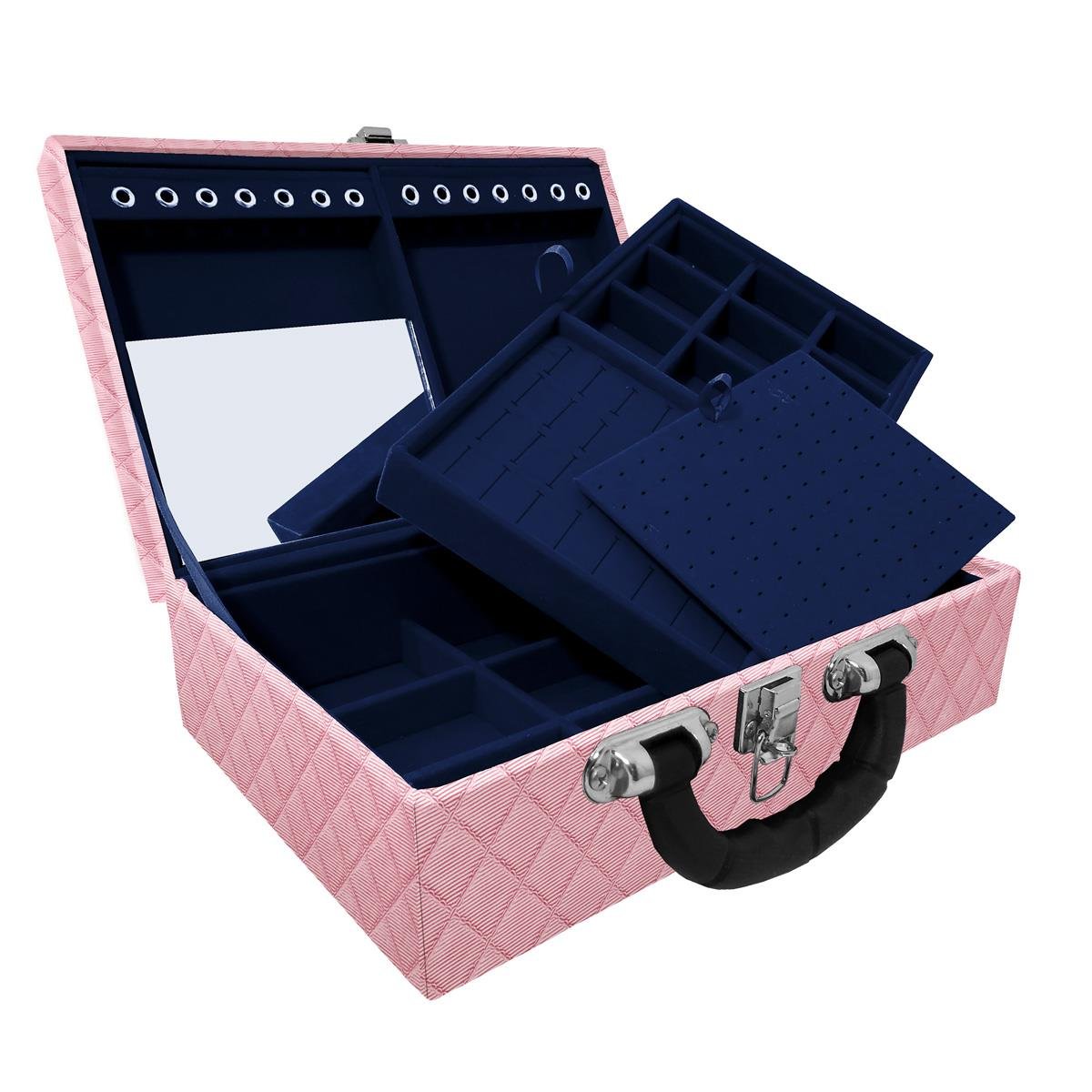 Maleta Dupla Média Dijon Rosa Bebê Metalizado Com Alça Preta e Espelho - Sob Encomenda