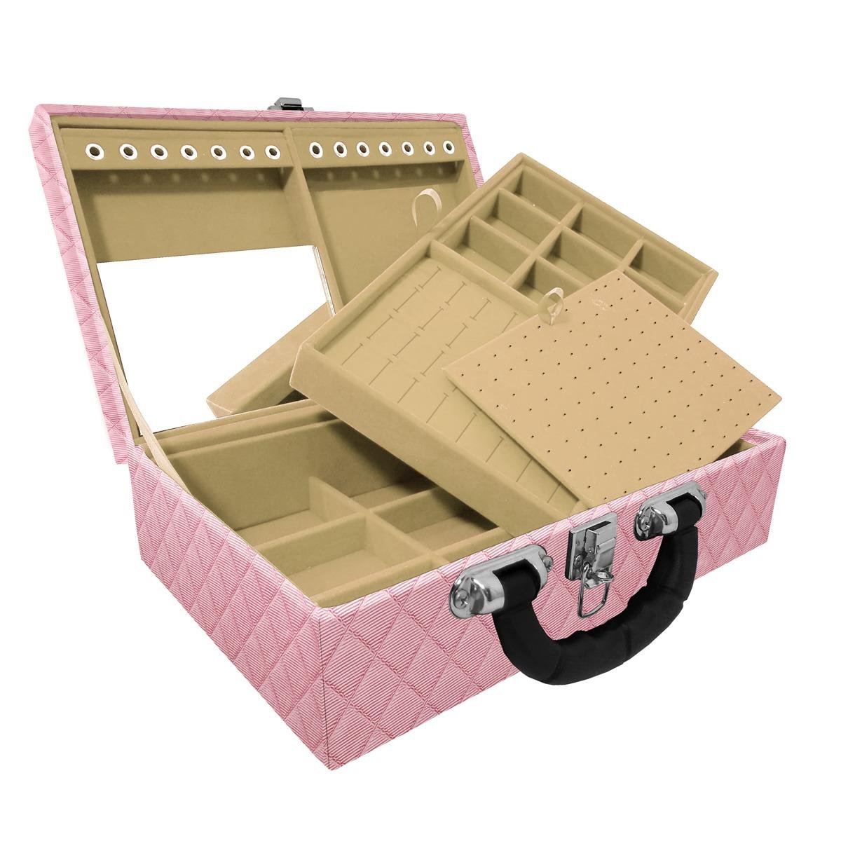 Maleta Dupla Média Dijon Rosa Bebê Metalizado Com Alça Preta e Espelho - Sob Encomenda