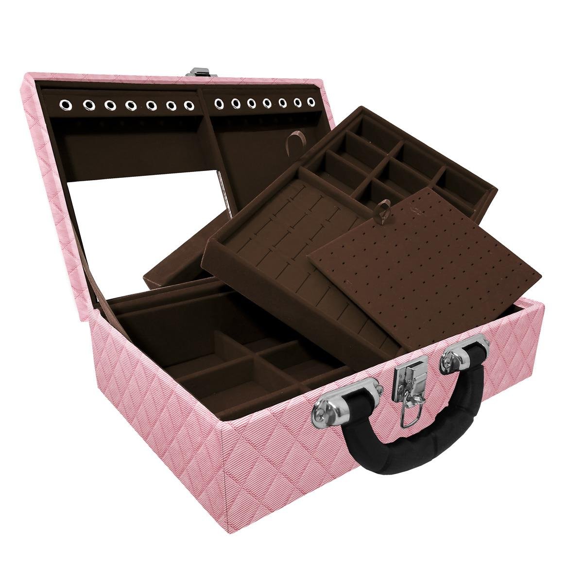 Maleta Dupla Média Dijon Rosa Bebê Metalizado Com Alça Preta e Espelho - Sob Encomenda