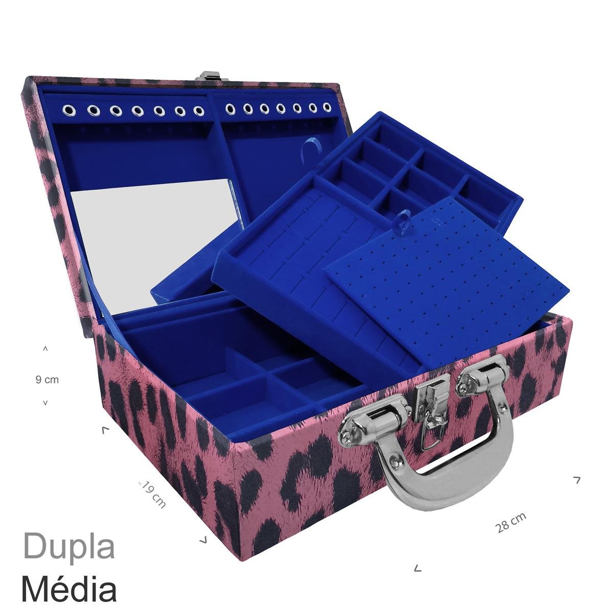 Maleta Dupla Média Hiena Rosa Com Alça Cromada e Espelho - Sob Encomenda
