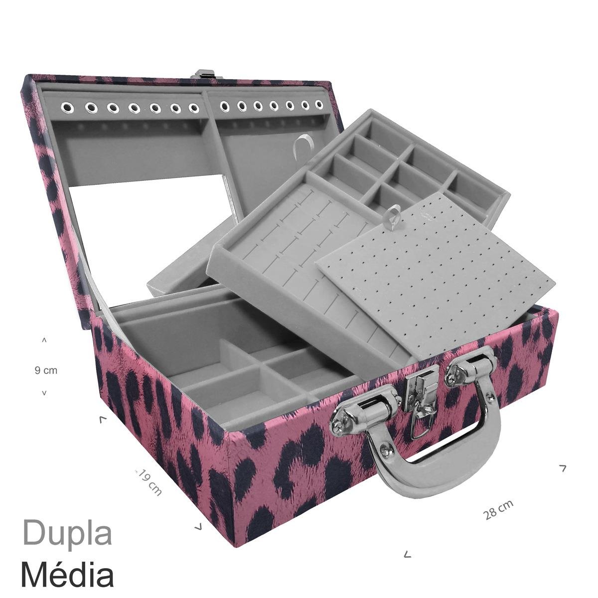 Maleta Dupla Média Hiena Rosa Com Alça Cromada e Espelho - Sob Encomenda