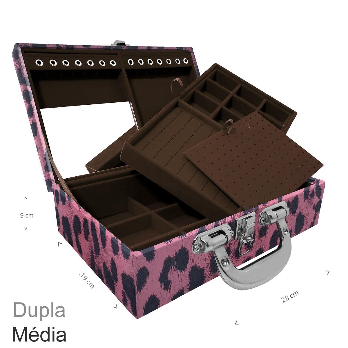 Maleta Dupla Média Hiena Rosa Com Alça Cromada e Espelho - Sob Encomenda