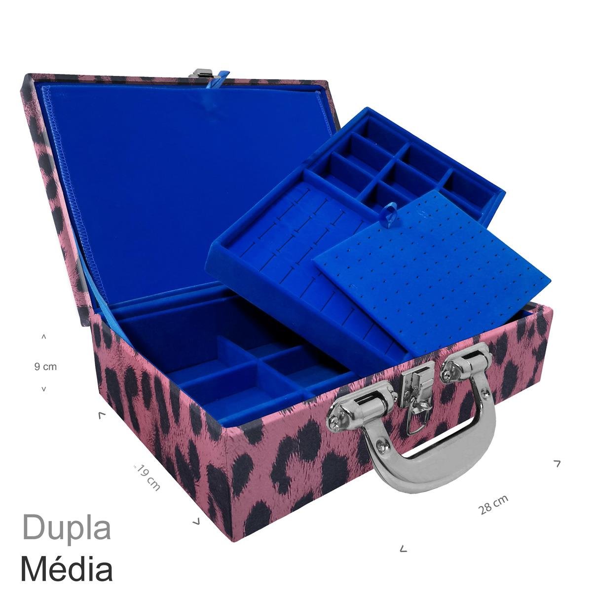 Maleta Dupla Média Hiena Rosa Com Alça Cromada e Imã - Sob Encomenda
