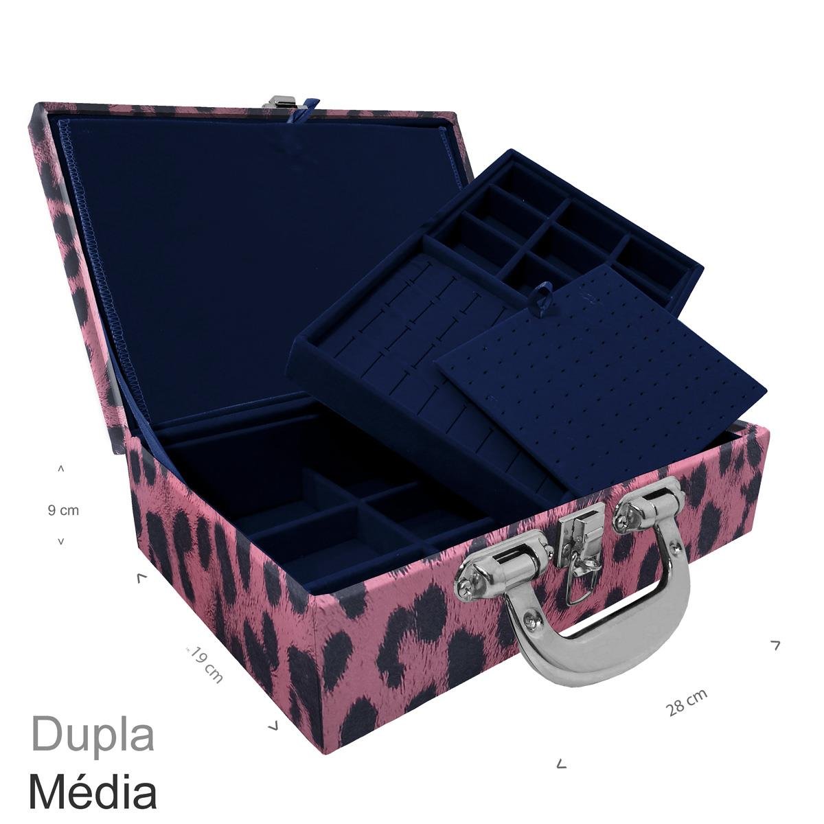Maleta Dupla Média Hiena Rosa Com Alça Cromada e Imã - Sob Encomenda