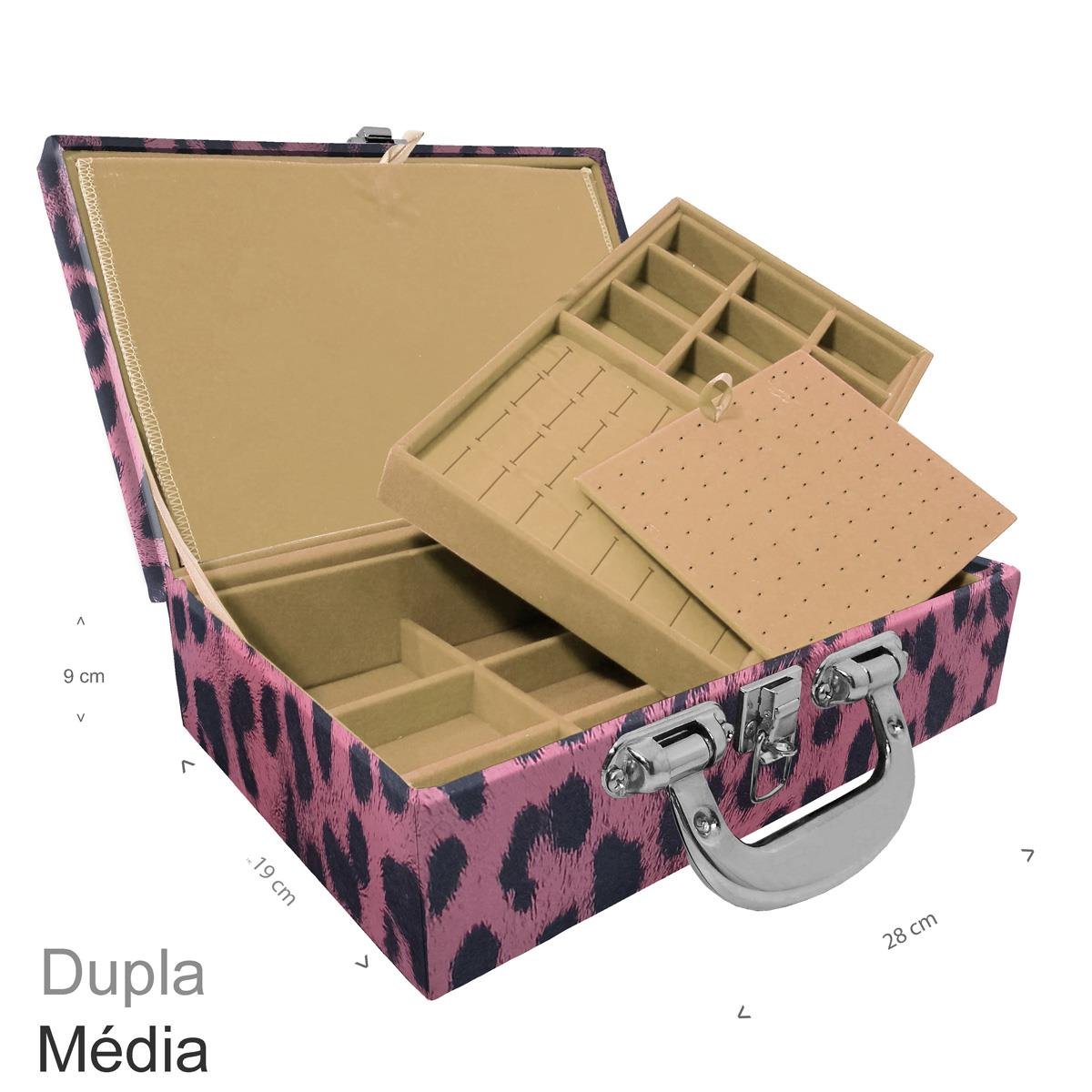 Maleta Dupla Média Hiena Rosa Com Alça Cromada e Imã - Sob Encomenda