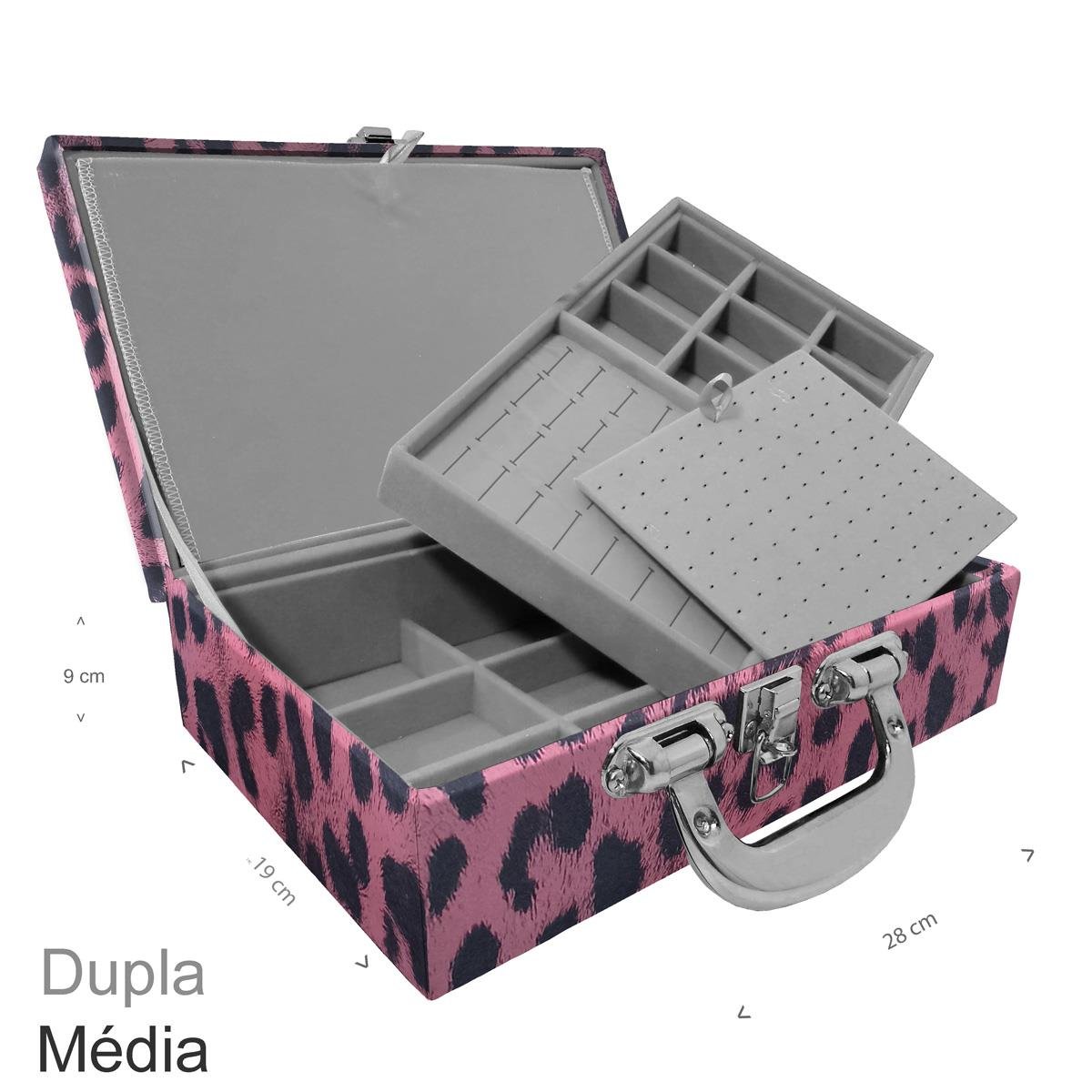 Maleta Dupla Média Hiena Rosa Com Alça Cromada e Imã - Sob Encomenda