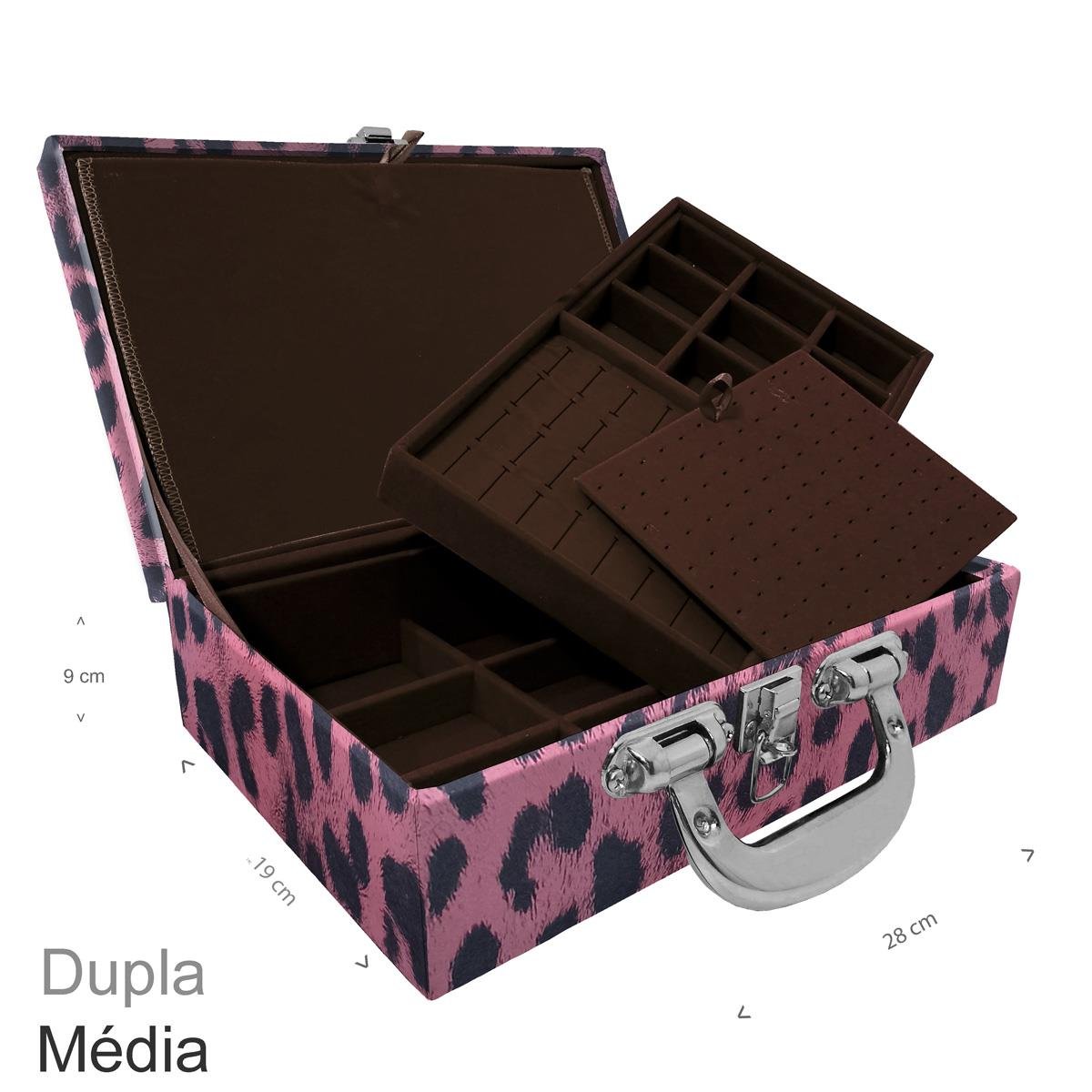 Maleta Dupla Média Hiena Rosa Com Alça Cromada e Imã - Sob Encomenda