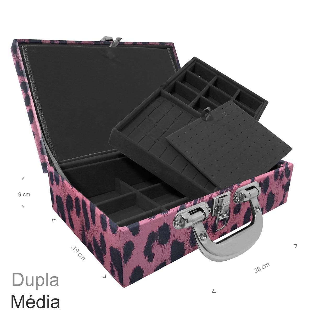 Maleta Dupla Média Hiena Rosa Com Alça Cromada e Imã - Sob Encomenda