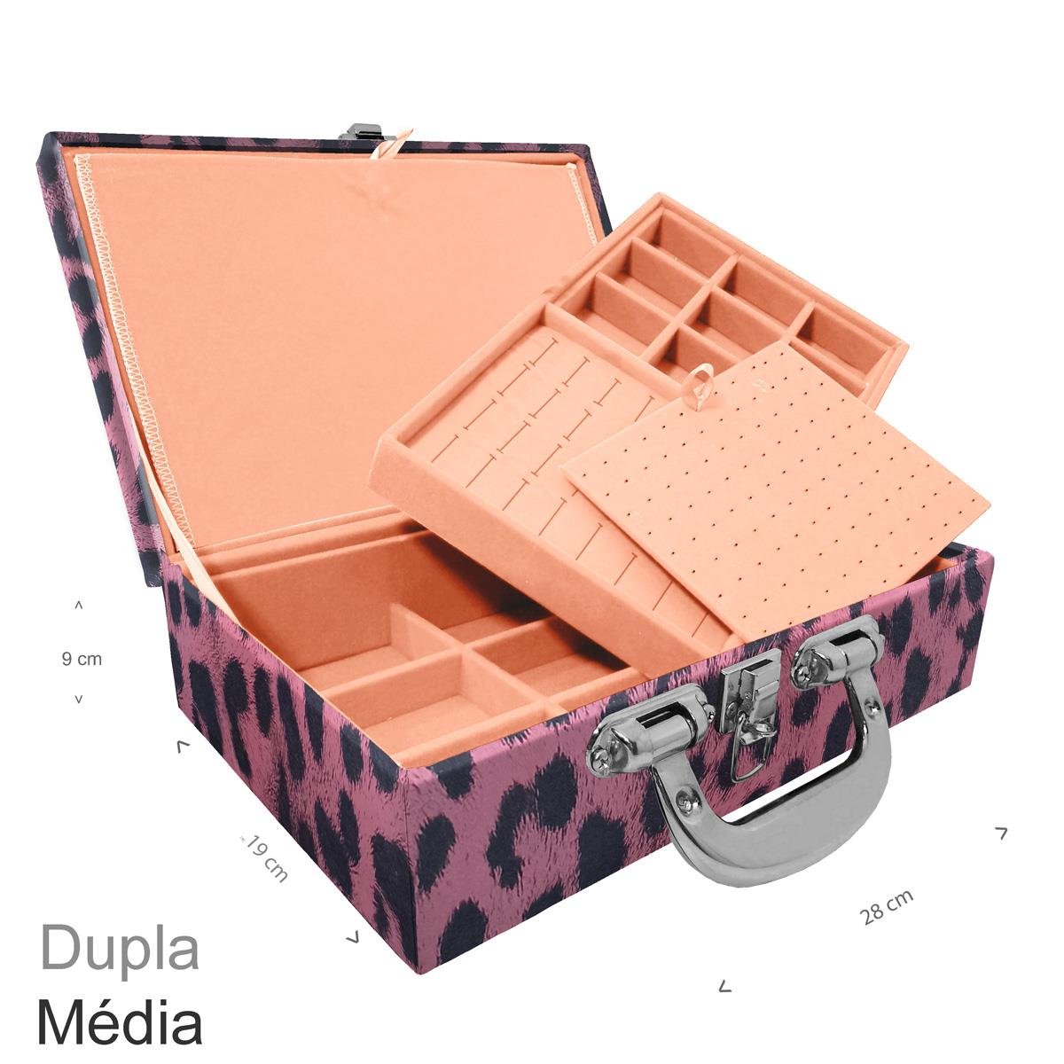 Maleta Dupla Média Hiena Rosa Com Alça Cromada e Imã - Sob Encomenda