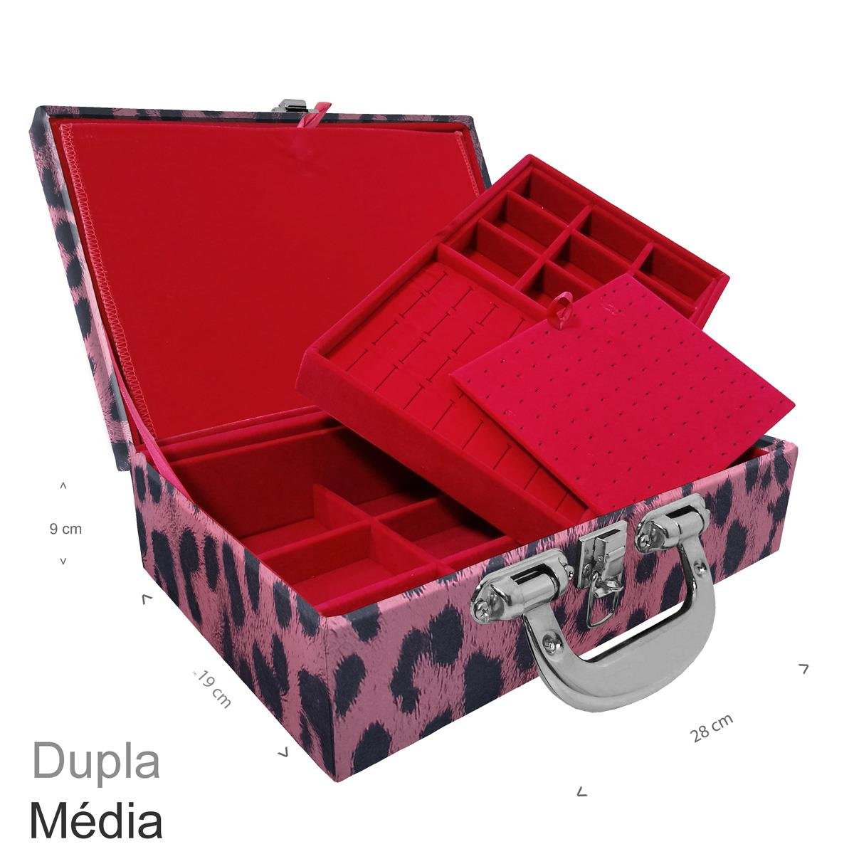 Maleta Dupla Média Hiena Rosa Com Alça Cromada e Imã - Sob Encomenda
